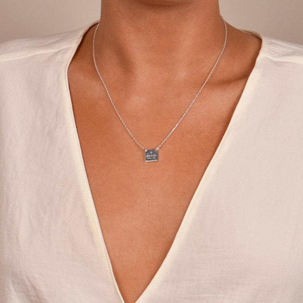 Gucci Silver Square Pendent Necklace